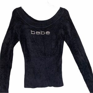 BEBE Black Scoop Neck Sweater Size L